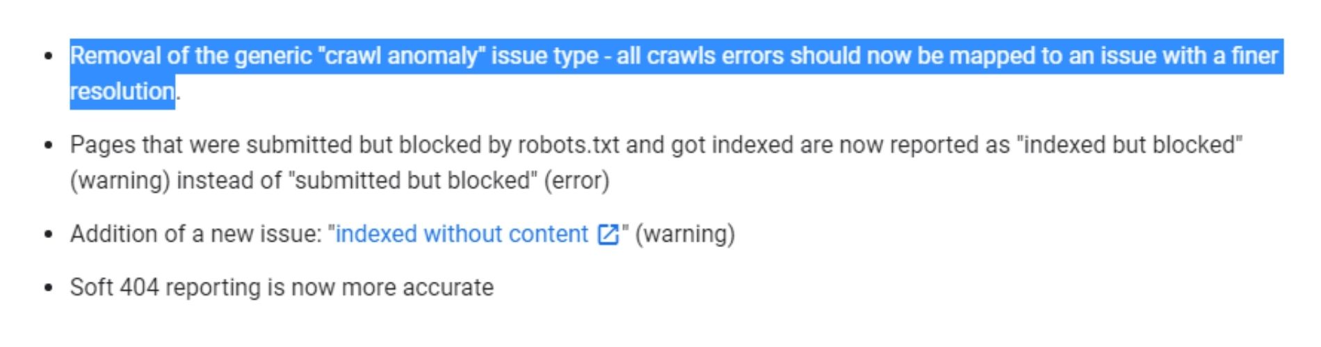 crawl anomaly is 1st Search Console Coverage Report Update